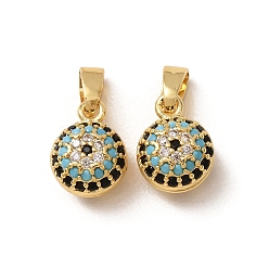 Real 18K Gold Plated Brass Micro Pave Colorful Cubic Zirconia Charms, Flat Round Charms, Real 18K Gold Plated, 10.5x8.5x6.5mm, Hole: 2x4.5mm