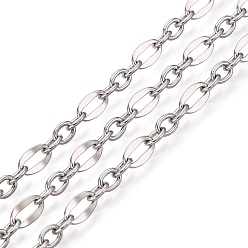 Stainless Steel Color 304 Stainless Steel Oval Link Chains, Soldered, with Spool, Stainless Steel Color, 6.5x4x0.4mm, about 65.62 Feet(20m)/Roll, Link: 4x3x0.6mm