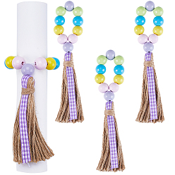 Colorful Easter Wood Beaded Napkin Rings with Tassels, Napkin Holders for Easter Festival Banquet Wedding, Colorful, 186mm