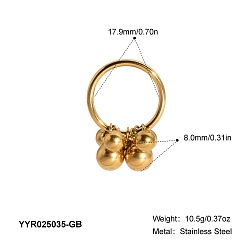 Настоящее золото 18K 304 женские перстни из нержавеющей стали с бусинами, реальный 18 k позолоченный, Шар: 8 mm, размер США 7 3/4 (17.9 мм)