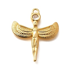 Настоящее золото 18K Латунные микро проложить кубического циркония подвески, без кадмия, без никеля и без свинца, крыло с египетской богиней исидой, реальный 18 k позолоченный, 31x26x3.5 мм, отверстие : 2 мм