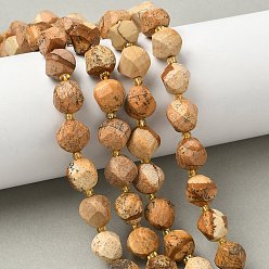 Пейзажный Джаспер Естественного изображения яшмы бисер нитей, граненые, твист, с бисером, 10x9~10x9~10 мм, отверстие : 1 мм, около 33~34 шт / нитка, 15.04''~15.35'' (38.2~39 см)