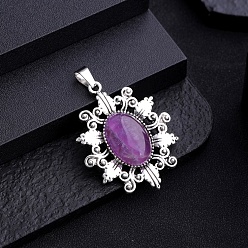 Аметист Подвески из натурального аметиста , овальные, неокрашенными, платина, 43x32 мм