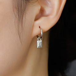 Серебро S925 Серьги-кольца из стерлингового серебра в форме прямоугольника, простой геометрический модный аксессуар