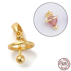 Золотой 925 Зажимные скобы в виде планет из стерлингового серебра в виде медальона, для жемчужных бусин из драгоценных камней, с печатью 925, золотые, 11.5x9 мм, отверстие : 4x2.5 мм