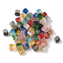 (52) Непрозрачная лаванда Запеченные бусины ручной работы из золотистого песка с росписью, кубические, разноцветные, 8~9x9x6~7 мм, отверстие : 1.8 мм