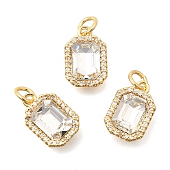 Прозрачный Подвески из латуни микропаве с фианитами и стеклом, полигон очарование, с целью перехода в кольце, граненые, реальный 18 k позолоченный, прозрачные, 13.5x9x5 мм, отверстие : 3 мм