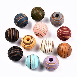 (52) Непрозрачная лаванда Расписные бусы из натурального дерева, лазерная гравировка, круглый с зеброй, разноцветные, 15.5~16.5x15 мм, отверстие : 4 мм