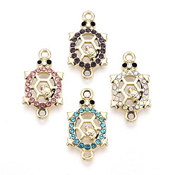 (52) Непрозрачная лаванда Подвески из сплава со стразами, золотой свет, без кадмия и без свинца, черепаха, разноцветные, 23.5x12.5x3.5 мм, отверстие : 1.8 мм
