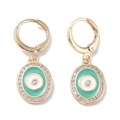 Evil Eye Golden Brass Dangle Leverback Earrings, with Enamel and Cubic Zirconia, Evil Eye, 29x11mm