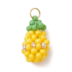 Ананас Стеклянные подвески из бисера, с 304 кольцами из нержавеющей стали, ананас, 16x9.5x7 мм, отверстие : 2.8 мм