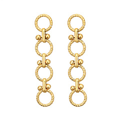 Golden 304 Stainless Steel Ring Dangle Stud Earrings, Golden, 60x12.5mm