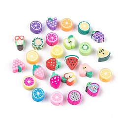 Mixed Color Handmade Polymer Clay Fruit Theme Beads, Mixed Color, 7~12x8~10x4~5mm, Hole: 2mm