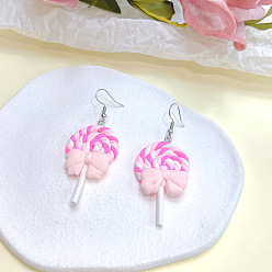 Бледно-Розовый Сплав полимерной глины болтаться серьги, леденец, платина, розовый жемчуг, 65x25 мм