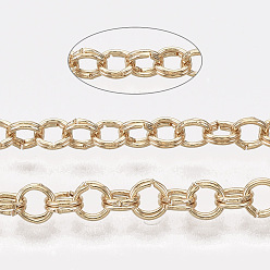 Light Gold Роло железа цепи, двойные цепи ссылка, несварные, с катушкой, золотой свет, ссылка: 3.6x0.5 mm, около 164.04 футов (50 м) / рулон