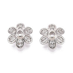Платина Колпачки для бусин из прозрачного кубического циркония из латуни, цветок, платина, 8x7.5x3 мм, отверстие : 1 мм