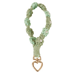 Темный Морско-зеленый Подвесные украшения из хлопчатобумажных плетеных цветов, с застежками в виде сердечек из сплава и пластиковыми бусинами, темно-зеленый, 200 мм