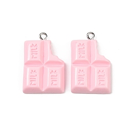Pink Подвески из непрозрачной смолы, окрашенные распылением, имитация еды, подвеска из молочного шоколада, с платиновыми тоновыми железными петлями, розовые, 30x19x5.5 мм, отверстие : 2 мм