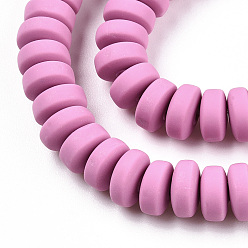 Flamingo Handmade Polymer Clay Beads Strands, for DIY Jewelry Crafts Supplies, Flat Round, Flamingo, 6~7x3mm, Hole: 1.5mm, about 113~116pcs/strand, 15.55 inch~16.14 inch(39.5~41cm)
