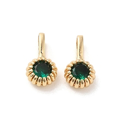 Sea Green Brass Micro Pave Cubic Zirconia Charms, 14K Gold Filled, Long-Lasting Plated, Flower, Sea Green, 11.5x6x3.5mm, Hole: 5mm