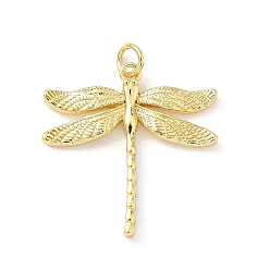 Настоящее золото 18K Латунные подвески, стрекоза, без свинца и без кадмия, долговечный, стойки покрытие, с целью перехода в кольце, реальный 18 k позолоченный, 25x24.5x3 мм, отверстие : 3.2 мм