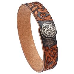 Серый Браслеты из воловьей кожи с узором ветки, с помощью кнопки сплава, серые, 8-5/8 дюйм (22 см)