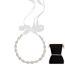 Белый Металлические пояса для свадебного платья с кристаллами и стразами в форме конского глаза, с полиэфирной лентой, серебряный цвет гальваническим, белые, 2450 мм