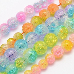 Mixed Color Natural Crackle Quartz Graduated Beads Strands, Dyed, Round, Mixed Color, 6~12mm, Hole: 1mm, about 59pcs/strand, 17.5 inch(44.5cm)