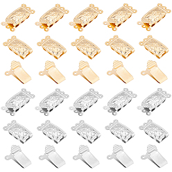 Golden & Stainless Steel Color 40Sets 2 Colors 304 Stainless Steel Box Clasps, Multi-Strand Clasps, 3-Strands, 6-Holes, Rectangle, Golden & Stainless Steel Color, 21x10x4.5mm, Hole: 1mm, 20sets/color