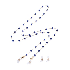 Blue Eyeglasses Chains, Neck Strap for Eyeglasses, with Round Synthetic Turquoise Beads, Brass Cable Chains, 304 Stainless Steel Lobster Claw Clasps and Rubber Loop Ends, Golden, Blue, 30.90 inch~31.29 inch(78.5~79.5cm)