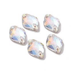 Light Crystal AB Пришить стразами в форме лимона, k 5 стеклянный страз, 2-отверстие ссылка, плоская спинка с покрытием, швейные украшения, свет кристалл AB, 12x18x4.5 мм, отверстие : 1.2 мм