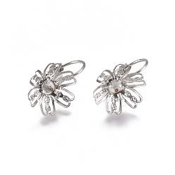 Stainless Steel Color Tarnish Resistant 304 Stainless Steel Leverback Earring Findings, Flower, Stainless Steel Color, 22x14x13~14mm, Tray: 4mm, Pin: 0.8mm