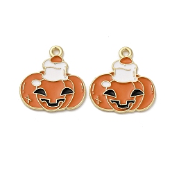 Тыква Подвески из сплава хэллоуина с эмалью, золотые, тыква, 21.5x20x1.5 мм, отверстие : 1.6 мм