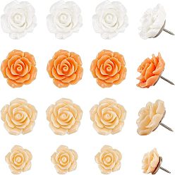 Mixed Color Iron Map Pins, Drawing Push Pins, with Resin, for Photos Wall, Maps, Bulletin Board or Corkboards, Flower, Mixed Color, 18mm, Pin: 1mm, 40pcs/box