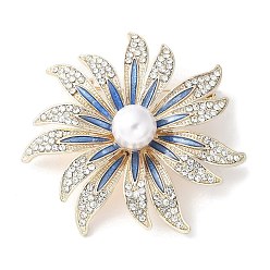 Light Gold Броши из сплава подсолнечника со стразами для одежды рюкзака, с бусинами из искусственного жемчуга и эмалью, золотой свет, 49x49 мм