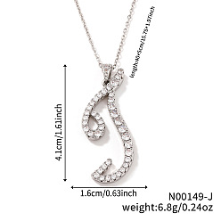 Letter J Элегантные модные латунные ожерелья с подвесками в виде алфавита из микропаве из прозрачных кубических цирконий, серебряный цвет гальваническим, буква J, 15.75 дюйм (40 см)