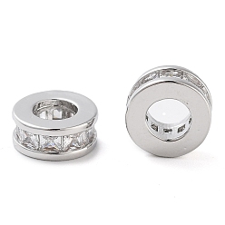 Платина Латунные микропаве из прозрачного кубического циркония, без кадмия, без никеля и без свинца, плоско-круглые, платина, 8x4 мм, отверстие : 4 мм