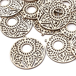 пшеница Неокрашенные деревянные большие подвески, плоско-круглые, цвет пшеницы, 64x60x3 мм, отверстие : 1.8 мм