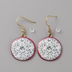 Pitaya Enamel Fruit Dangle Earrings, Light Gold Alloy Drop Earrings with Iron Ear Wires for Women, Pitaya Pattern, 43mm, Pin: 0.6mm