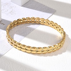 Real 18K Gold Plated 304 Stainless Steel Hinged Cuff Bangles, Oval, Real 18K Gold Plated, Inner Diameter: 1.97 inch(5cm)x2.36 inch(6cm)