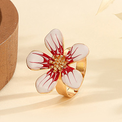 Темно-Красный Эмалированные кольца-манжеты из сплава для женщин, цветок, золотые, темно-красный, 17 мм