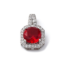 Красный Латунные микро проложить кубического циркония подвески, квадратных амулеты, красные, 17x11x6 мм, отверстие : 5x1.5 мм