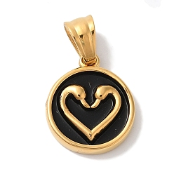 Золотой Ионное покрытие (ip) 304 подвески из нержавеющей стали, с эмалью, плоский круглый с подвеской в виде лебедя, золотые, 16x14x2.5 мм, отверстие : 5.5x2.5 мм