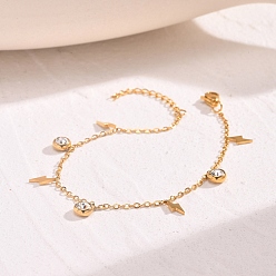 Lightning Bolt Из нержавеющей стали шарм браслеты, браслеты из кубического циркония для женщин, удар молнии, 6-1/2~7-5/8 дюйм (16.5~19.5 см)