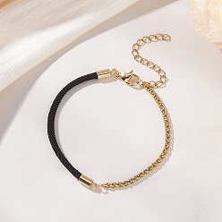 Черный 304 Браслеты из цепочек из нержавеющей стали в виде пшеничных колосьев с нейлоновым шнуром, выполненные в виде смешанных цепочек, золотые, чёрные, 6.69 дюйм (17 см)