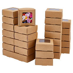 Светло-коричневый 60шт. квадратная складная креативная коробка из крафт-бумаги, подарочная коробка с видимым окном из ПВХ, загар, 7.5x7.5x3 см