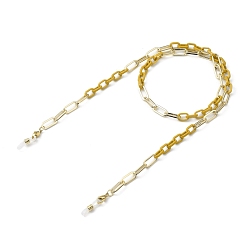 Gold Eyeglasses Chains, Neck Strap for Eyeglasses, with Cellulose Acetate(Resin) & Iron Paperclip Chains, 304 Stainless Steel Lobster Claw Clasps and Rubber Loop Ends, Light Gold, Gold, 27.36~27.76 inch(69.5~70.5cm)