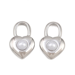 Нержавеющая Сталь Цвет 304 подвески из нержавеющей стали и АБС-пластика с имитацией жемчуга, замок в форме сердца, цвет нержавеющей стали, 19.5x12.5x6 мм, отверстие : 7x5.5 мм