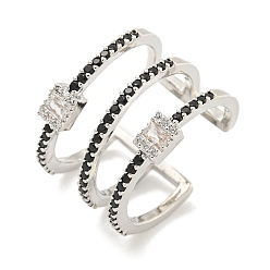 Платина Прямоугольная стойка с покрытием из латуни с микро-паве и кубическим цирконием, широкие манжеты для женщин, без кадмия и без свинца, долговечный, платина, 15.5 мм, регулируемый