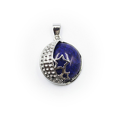 Кварц Подвески из натурального кварца, имитация лазурита, окрашенные, луна со звездными чарами, с фурнитурой сплавочной платины тон, 31x22 мм